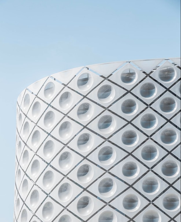 Imagen en blanco de negro, de una estructura arquitectonica