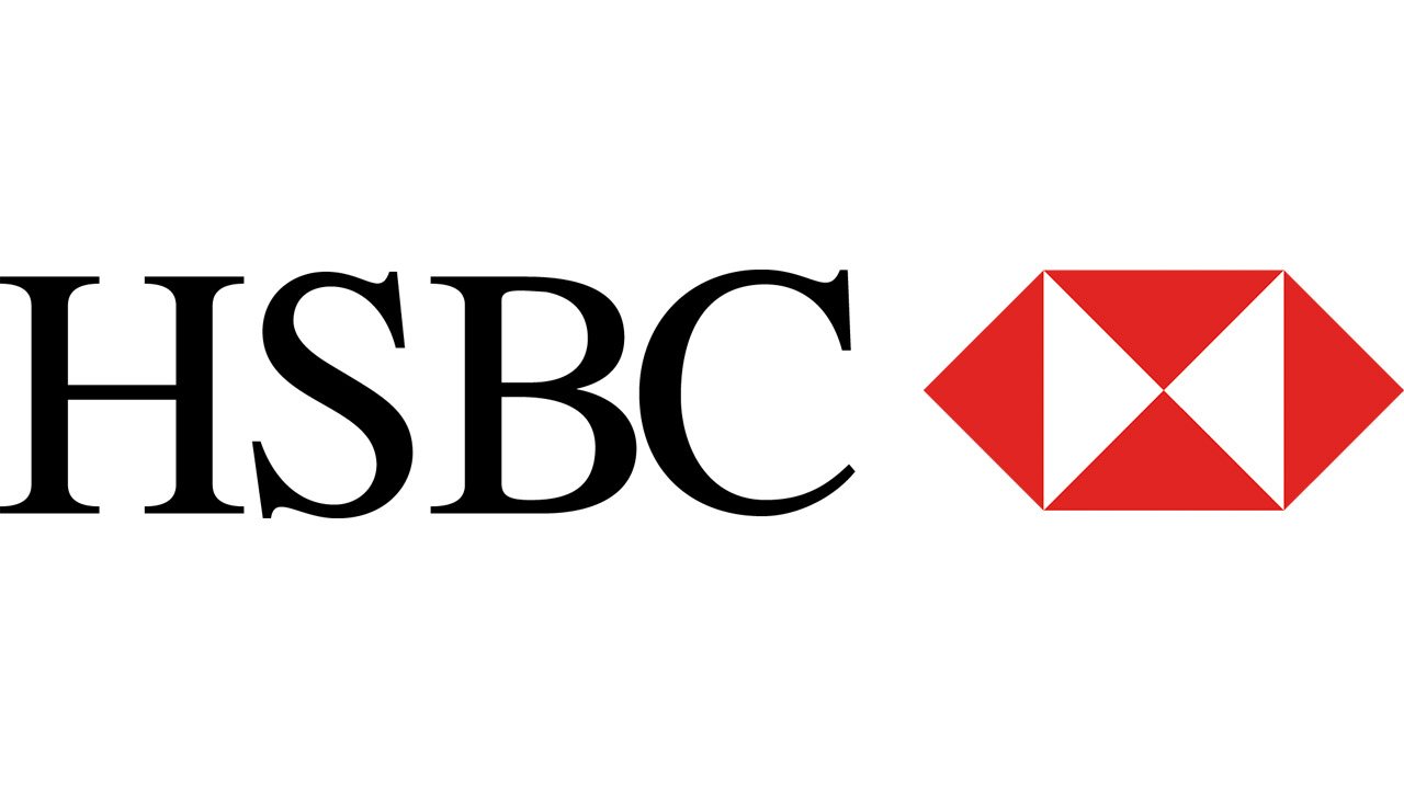 Logo del Banco HSBC, banco internacional, con su emblemático diseño hexagonal rojo y blanco